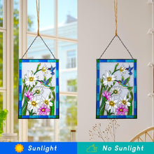 Load image into Gallery viewer, Vibrant Stained Glass Window Hanging, Hummingbird Art Decor, 15 x 10 Inches