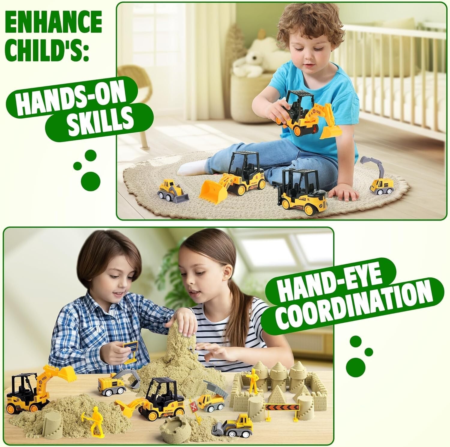 Large 36Pc Construction Sand Play Set with Trucks, Workers & Molding Accessories