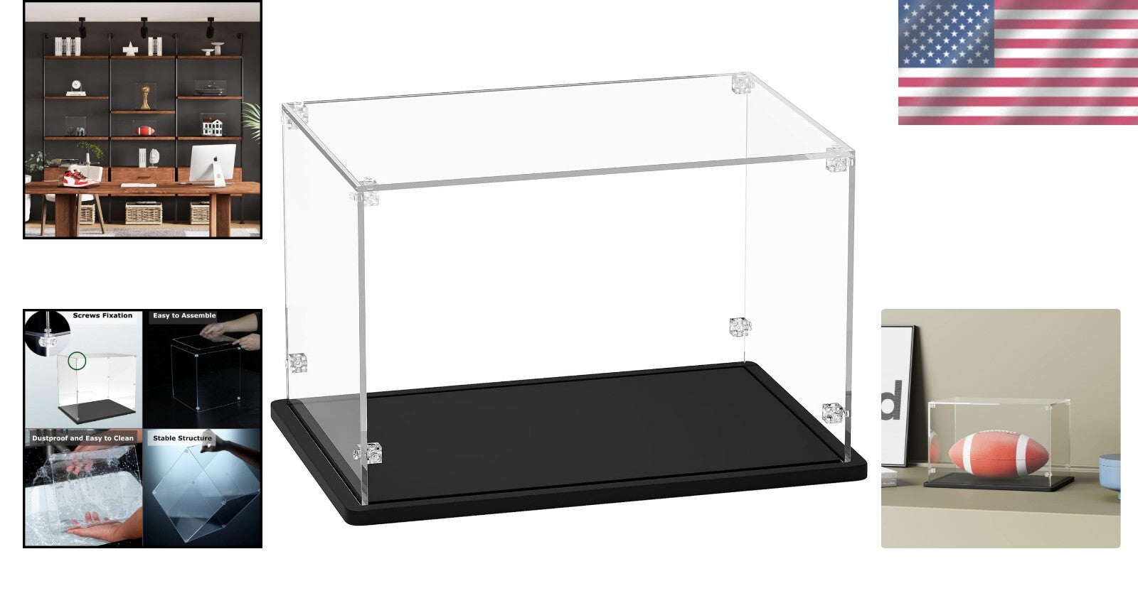 12x8x8 Inch Sturdy Acrylic Display Case - Clear Dustproof Container for Figures