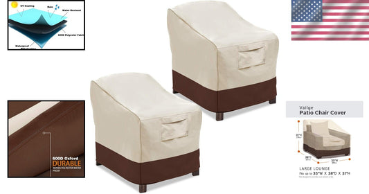 Beige & Brown Heavy-Duty Outdoor Chair Covers with Adjustable Lock - Large Size