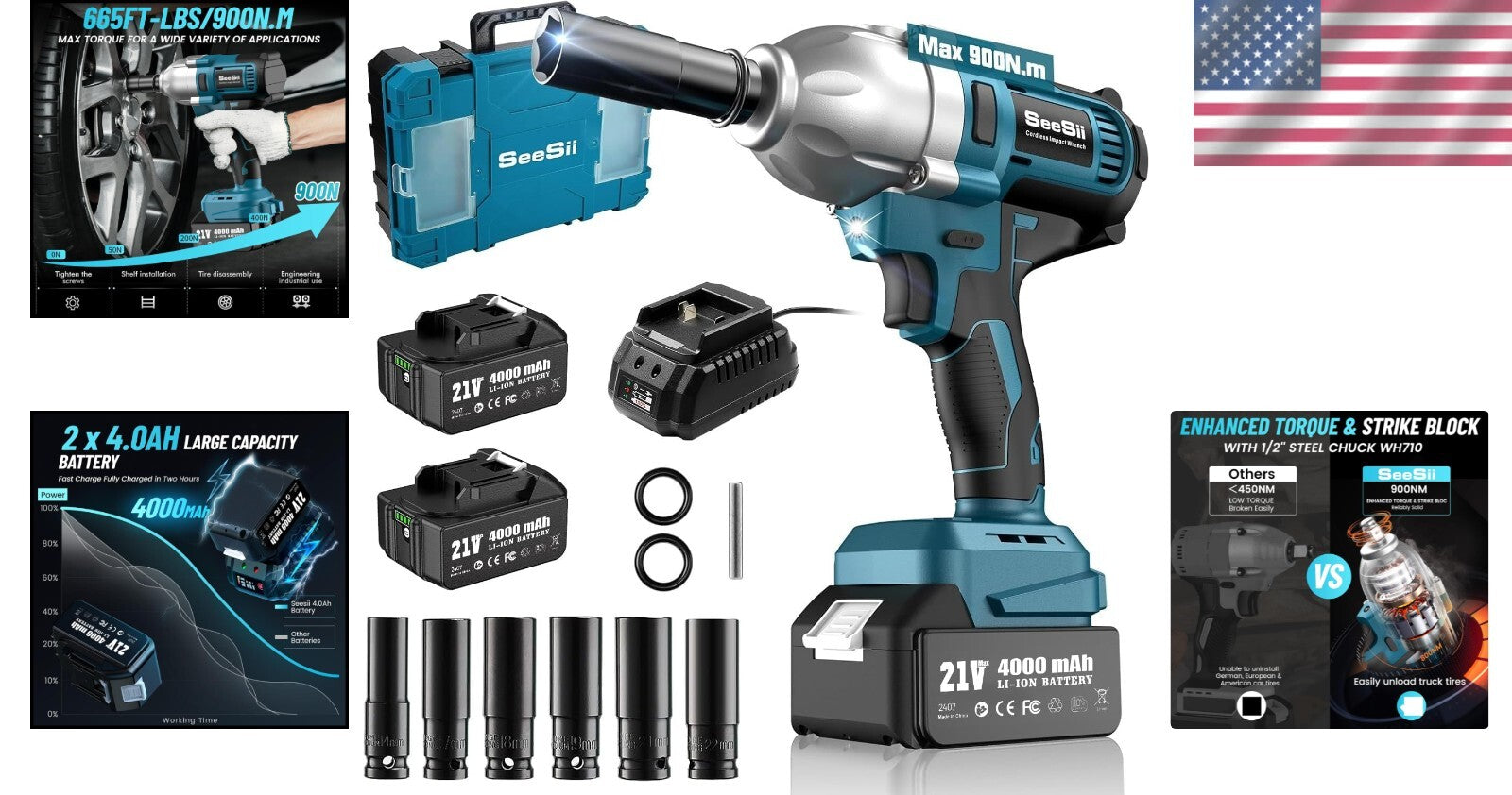 Durable Cordless Impact Wrench Set with Protective Case and Accessories Included