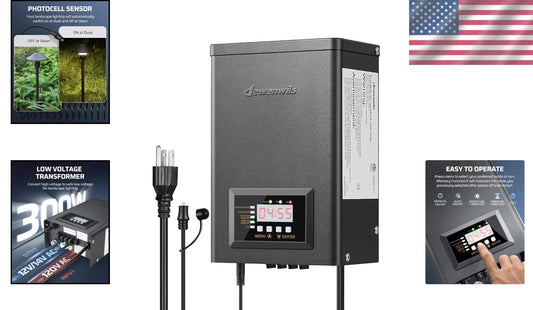 ETL Listed 300W Weatherproof Landscape Lighting Transformer with 5 Timer Modes