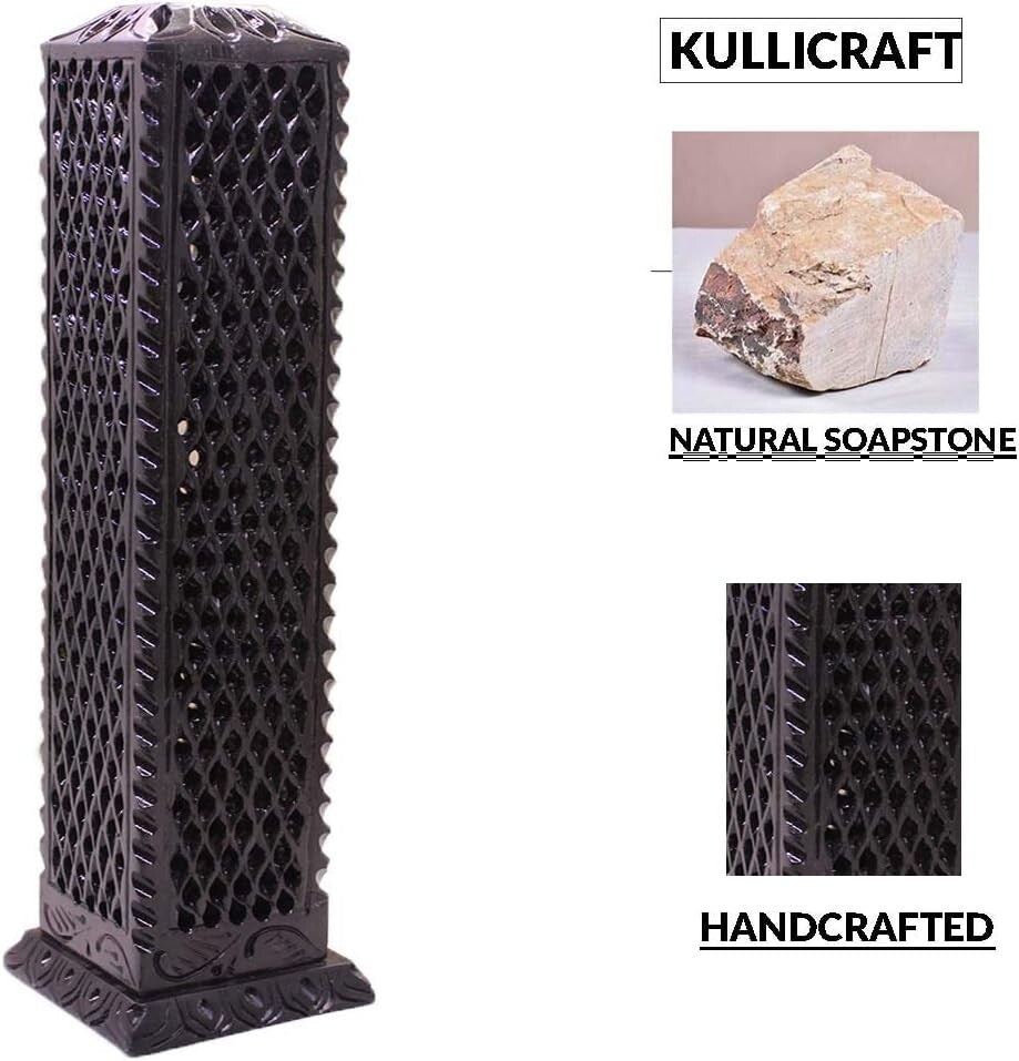 Intricate Handmade Black Soapstone Incense Stick Tower - Ideal for Gifting