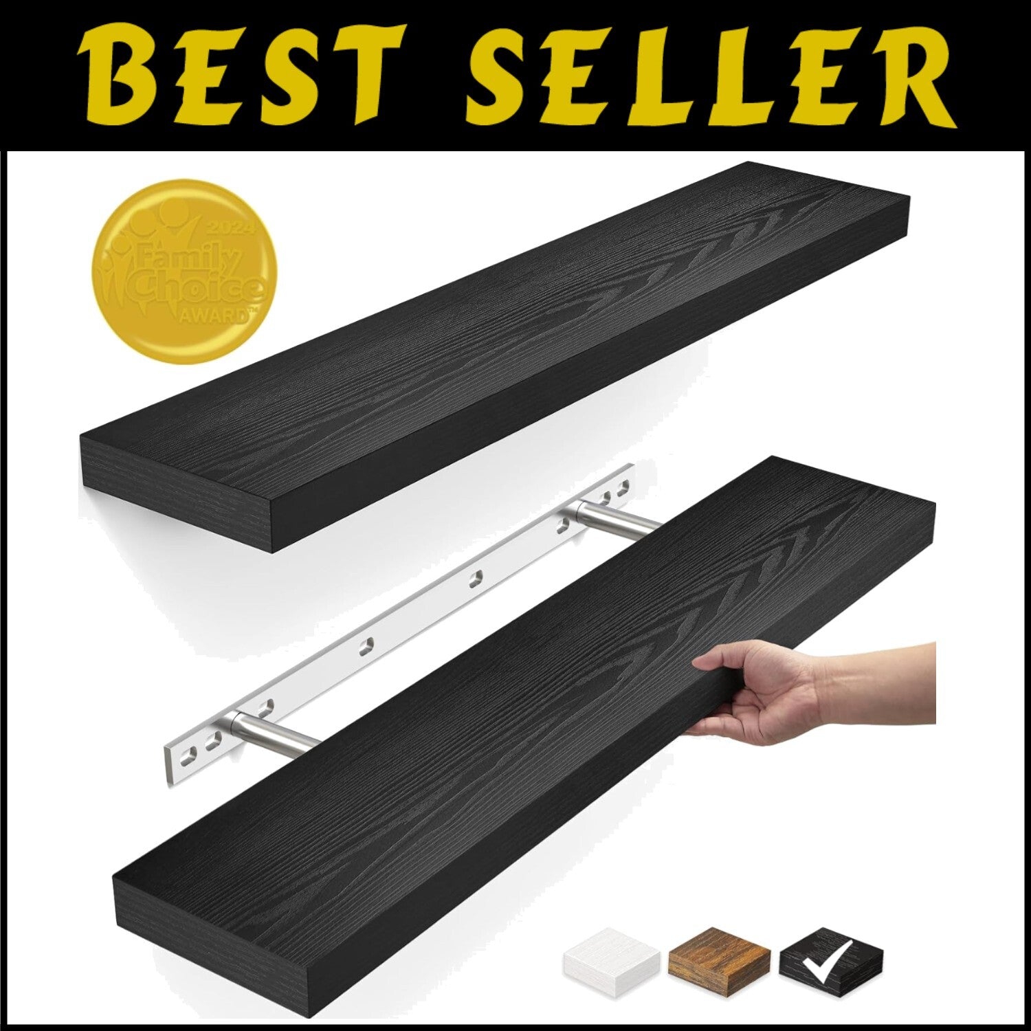 Rustic 22.5-Inch Floating Shelves - Wall-Mounted Wood Set of 2 for Stylish Decor