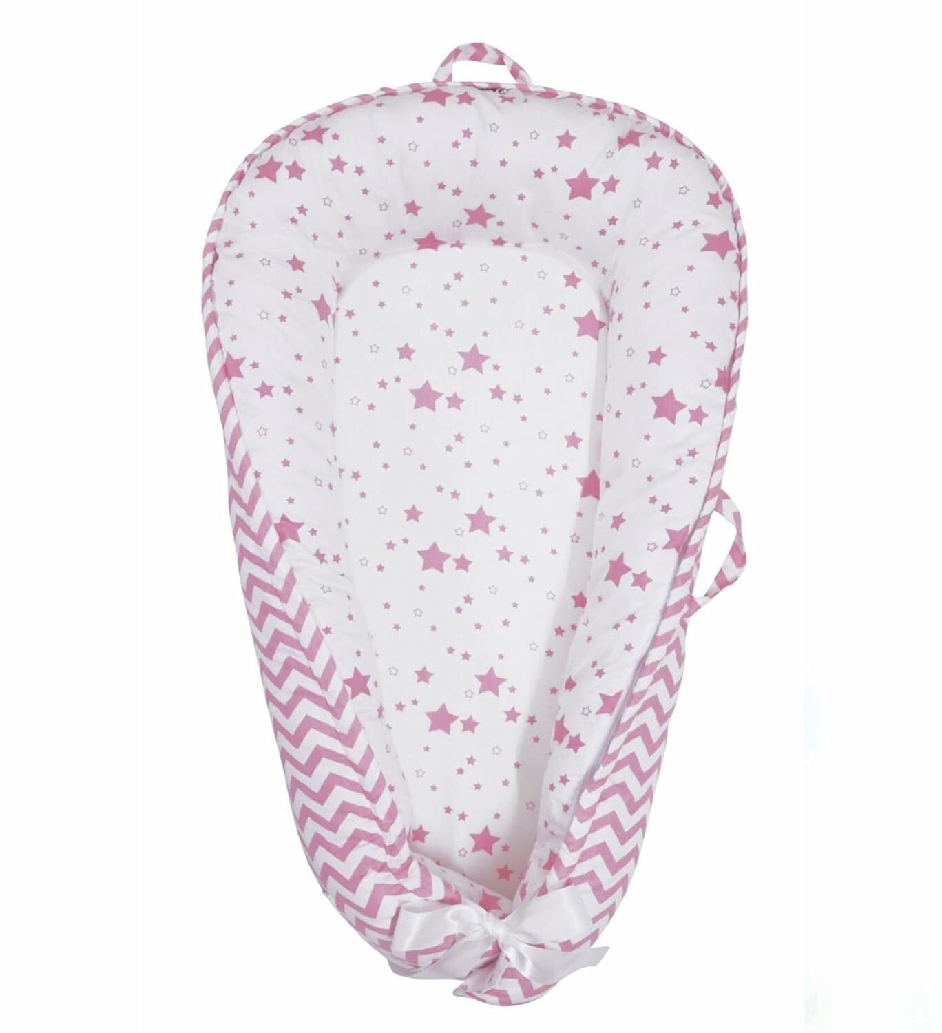 Organic Cotton Baby Nest Lounger - Reversible Adjustable Pink Star Collection