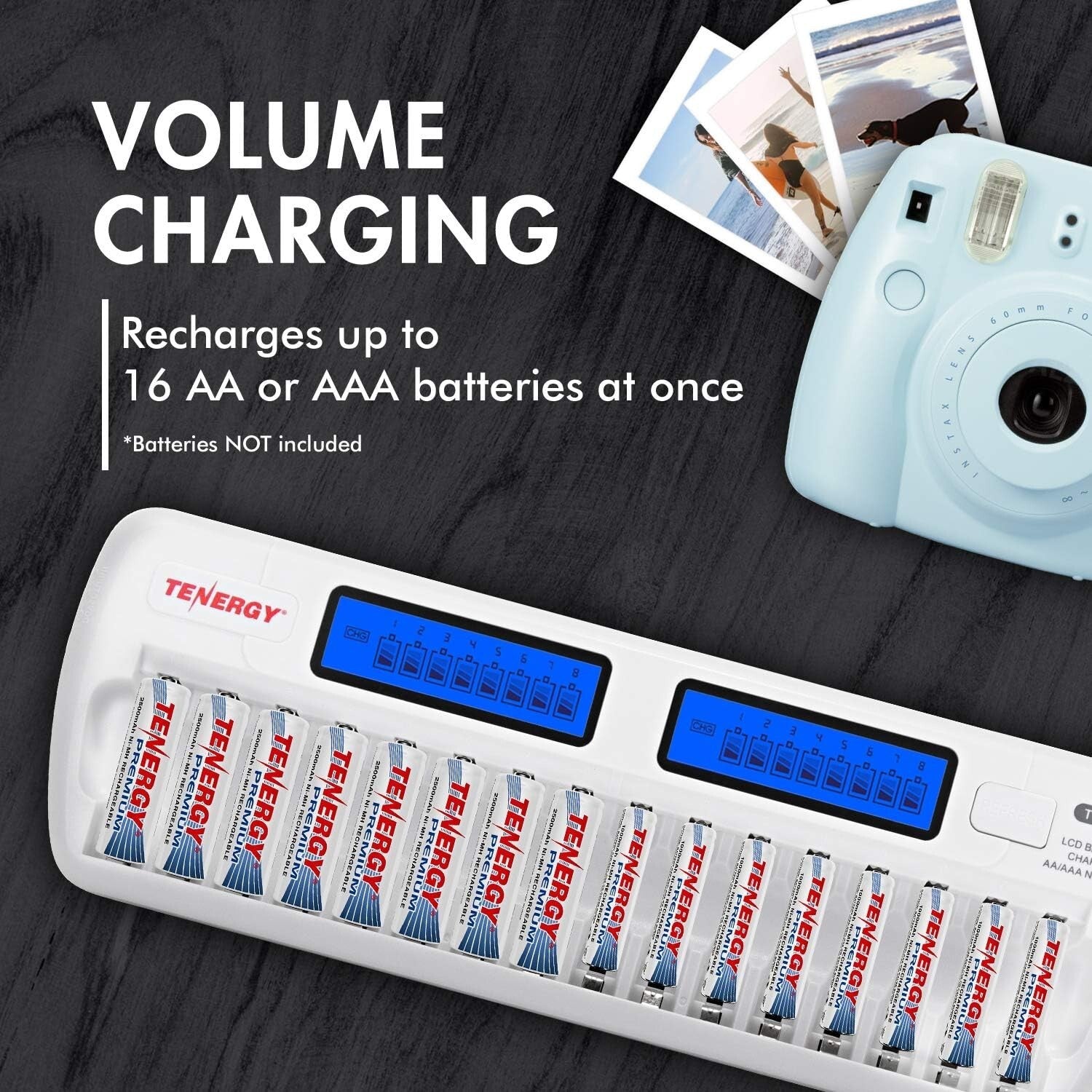 Effortless 16-Bay AA/AAA Battery Charger with LCD Status - Home & Travel Ready
