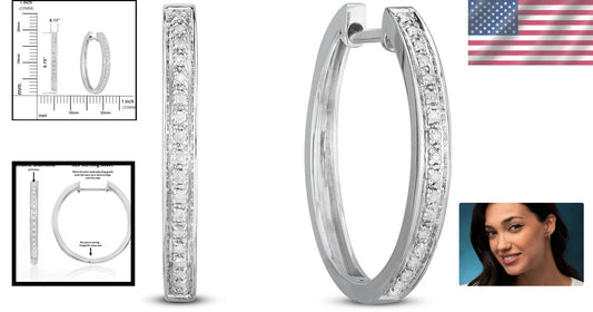 Small Diamond Hoop Earrings - 1/10 Cttw in Rhodium-Plated Silver Gift-Ready