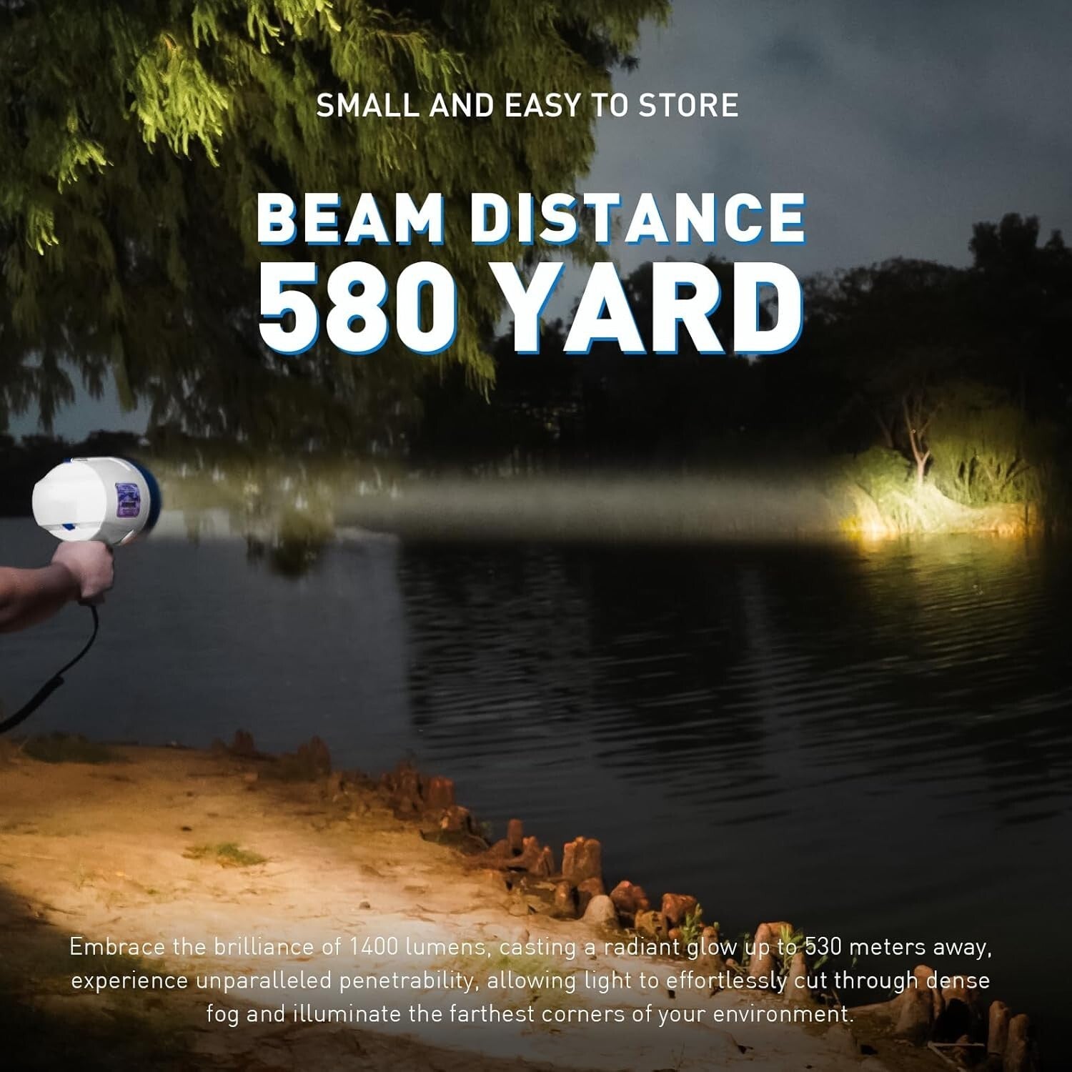 Portable 1200 Lumen Waterproof Handheld Spotlight with 12V Car Charger