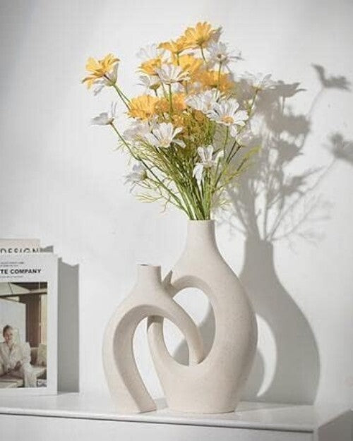Elegant XL Handmade Beige Ceramic Vases Set - Perfect for Stylish Centerpieces