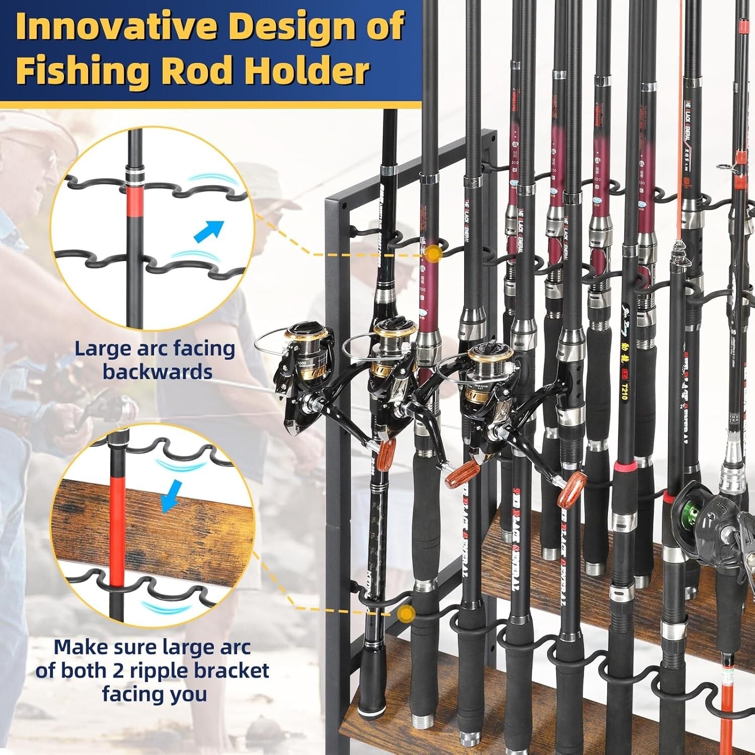 Professional Fishing Gear Storage on Wheels - 16 Rod Holder with Rubber Support