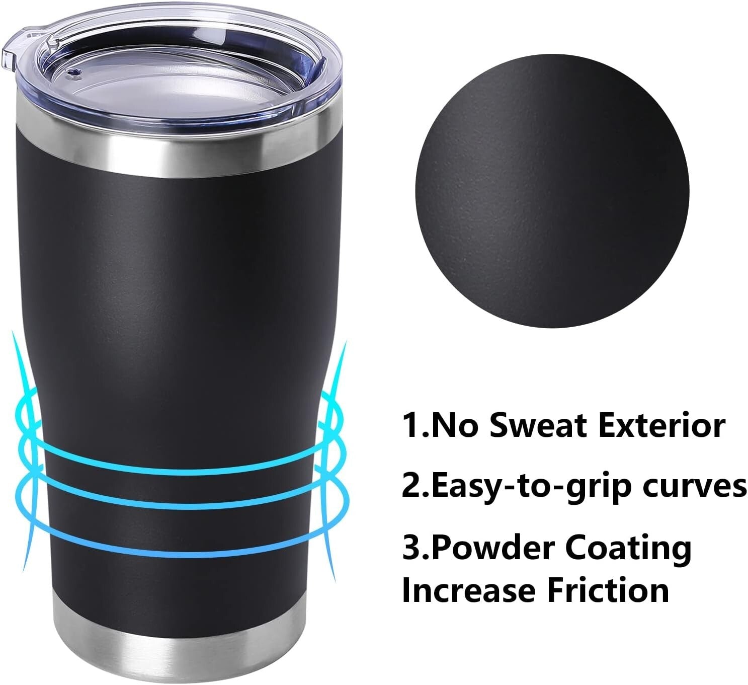 Durable 20oz Double Wall Vacuum Insulated Tumblers - 8 Count in Classic Black