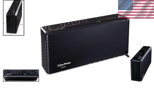 Compact 700VA UPS with Surge Protection & USB Charging - Black Power Supply