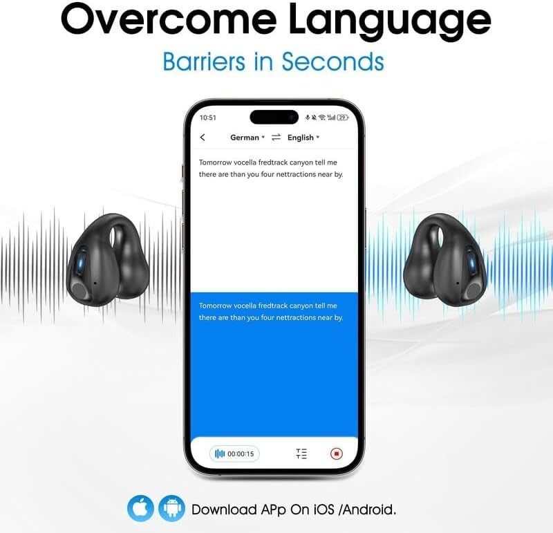 AI Translation Earbuds - 144 Languages, Real-Time, Black - Ideal for Travelers