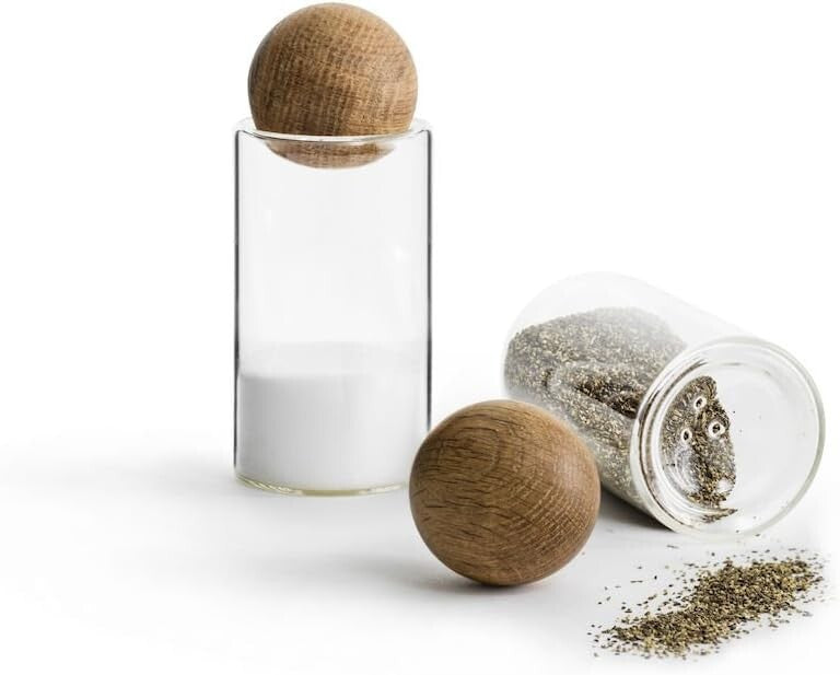 Decorative 4.5-Inch Glass Salt & Pepper Set with Oak Stoppers - Perfect Gift