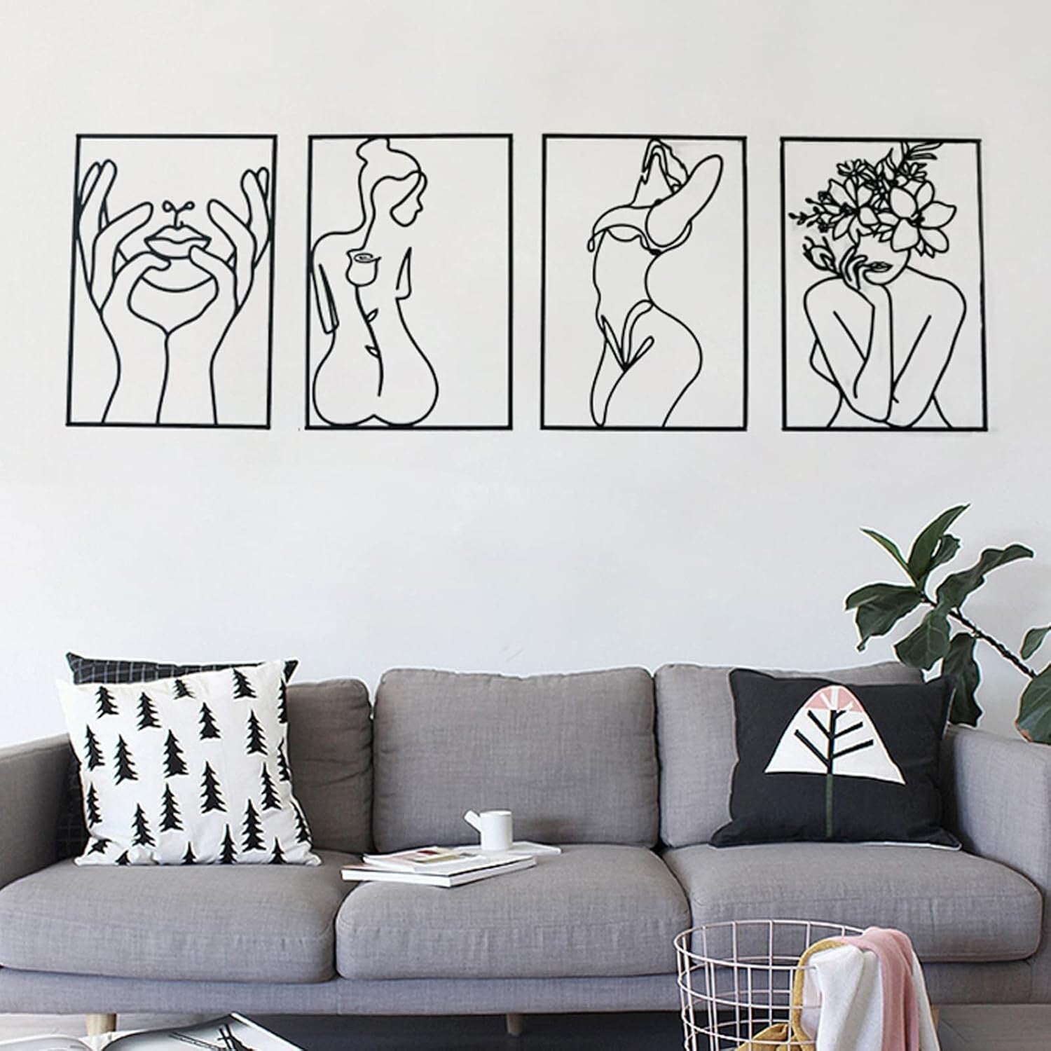 Stunning 4 Pack Metal Wall Art Décor - Minimalist 3D Line Art Women’s Shapes