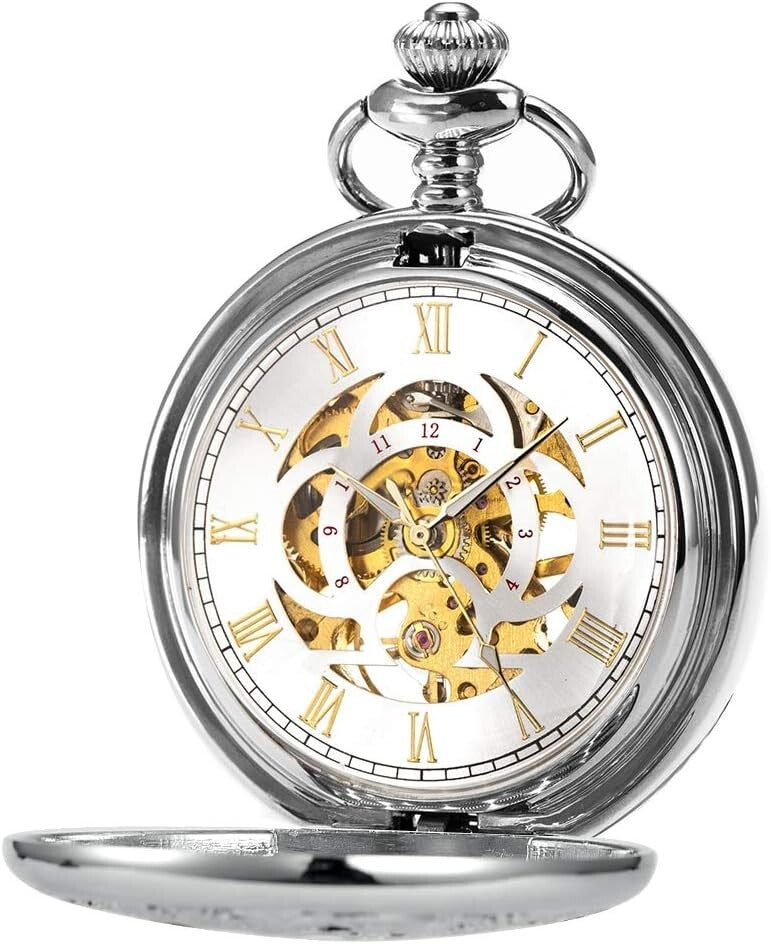 Elegant Mechanical Pocket Watch with Skeleton Dial - Dragon & Phoenix Design