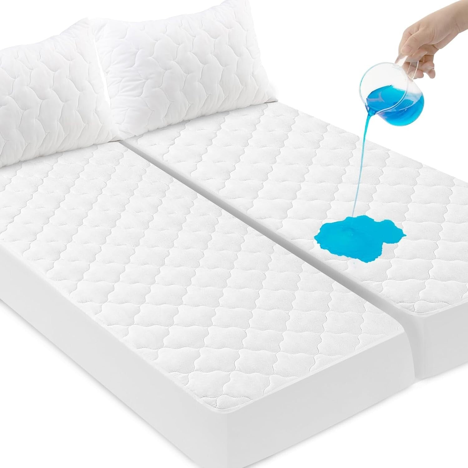 Breathable & Soft Split King Mattress Pad – Waterproof, Machine Washable Cover