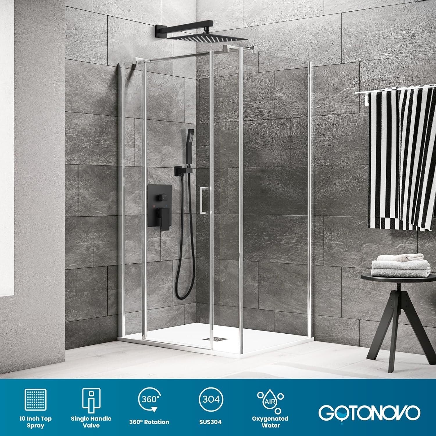 Complete Brass Rainfall Shower System: Matte Black Shower Head & Mixer Valve