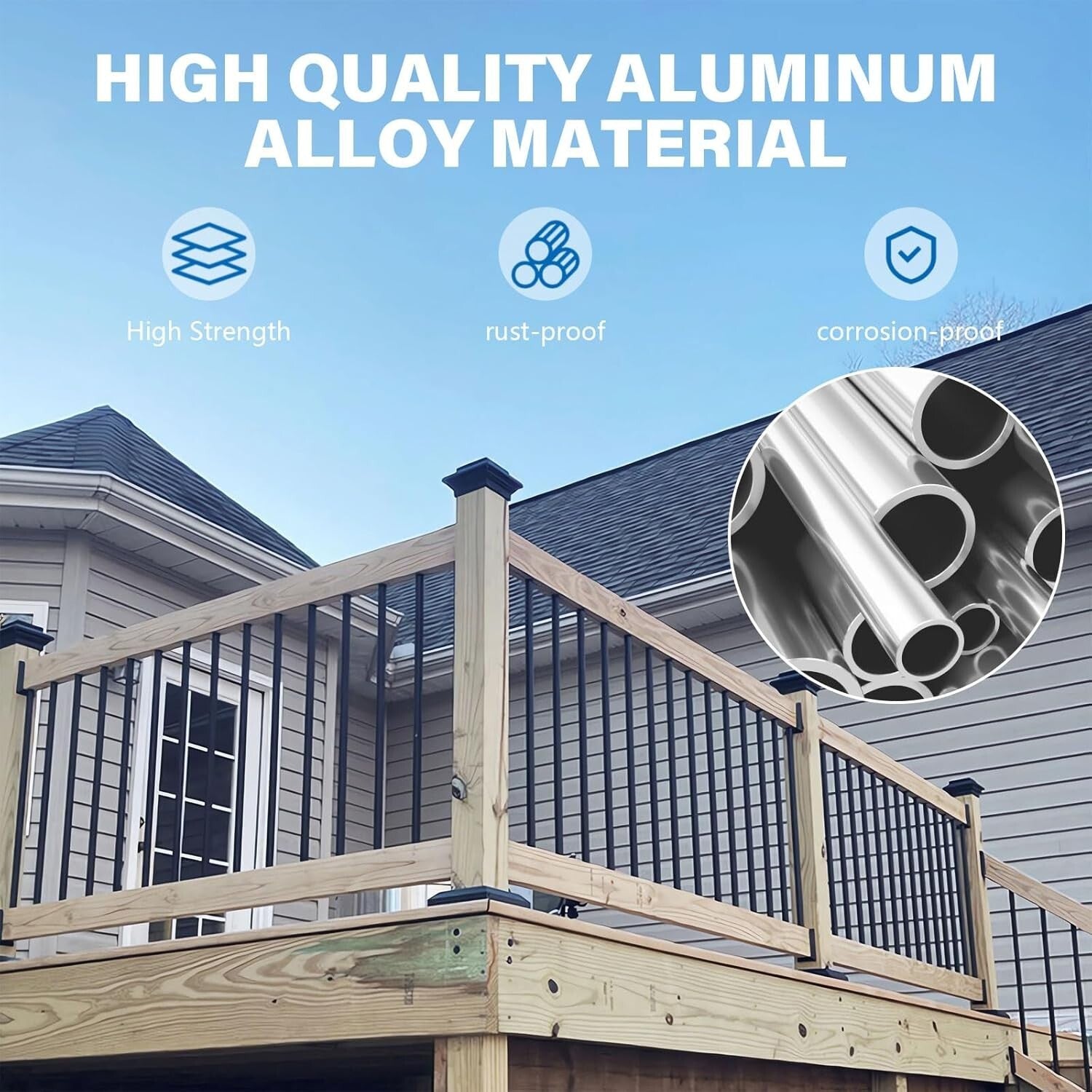 36" Black Aluminum Deck Railing Balusters - DIY Easy Assemble with Connectors