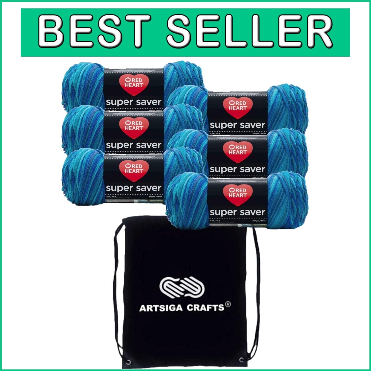 Crochet & Knitting Essential: 6 Skeins E300B-3944 Yarn + Convenient Project Bag