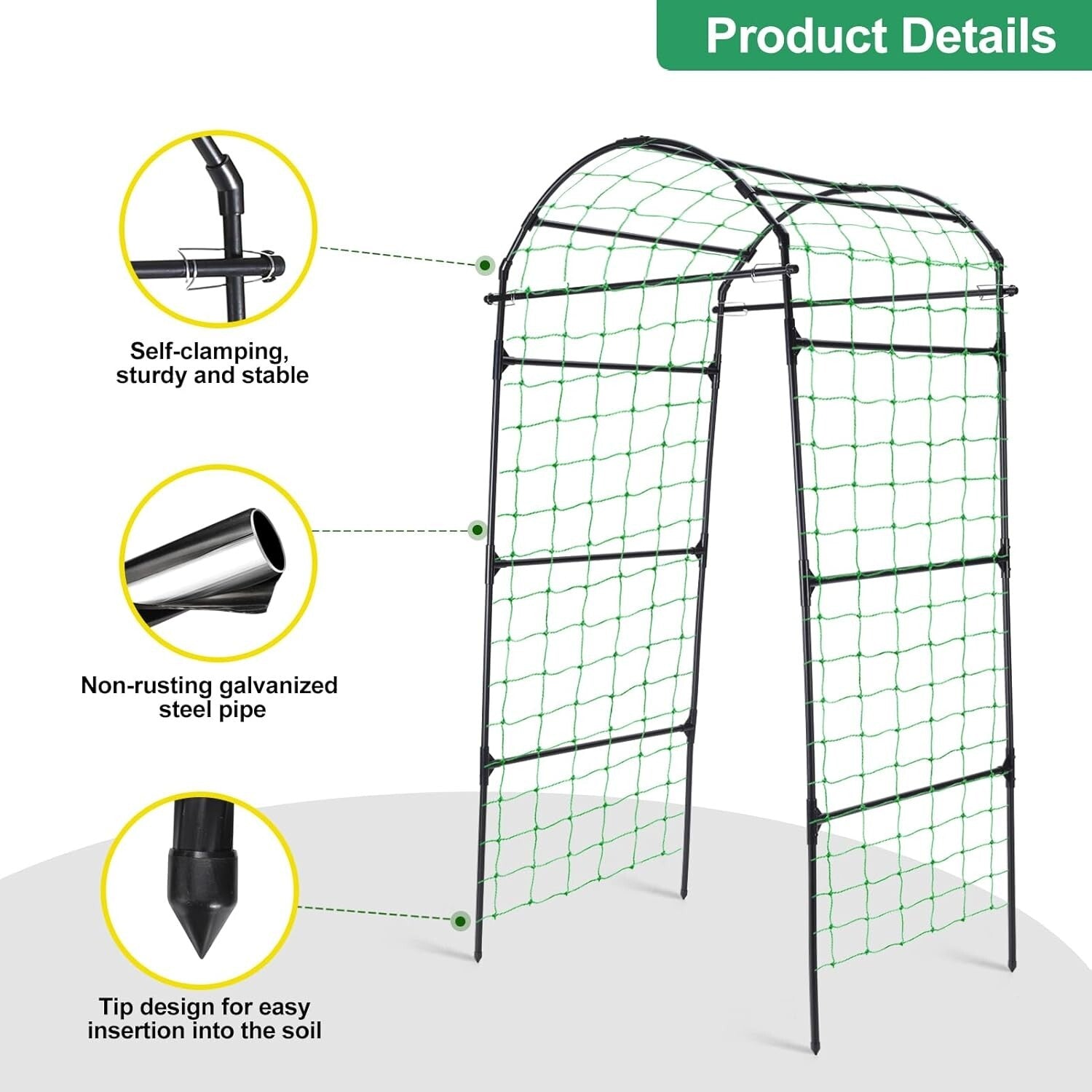 6.7ft Stylish Garden Arch Trellis for Climbing Plants - Durable Black Support