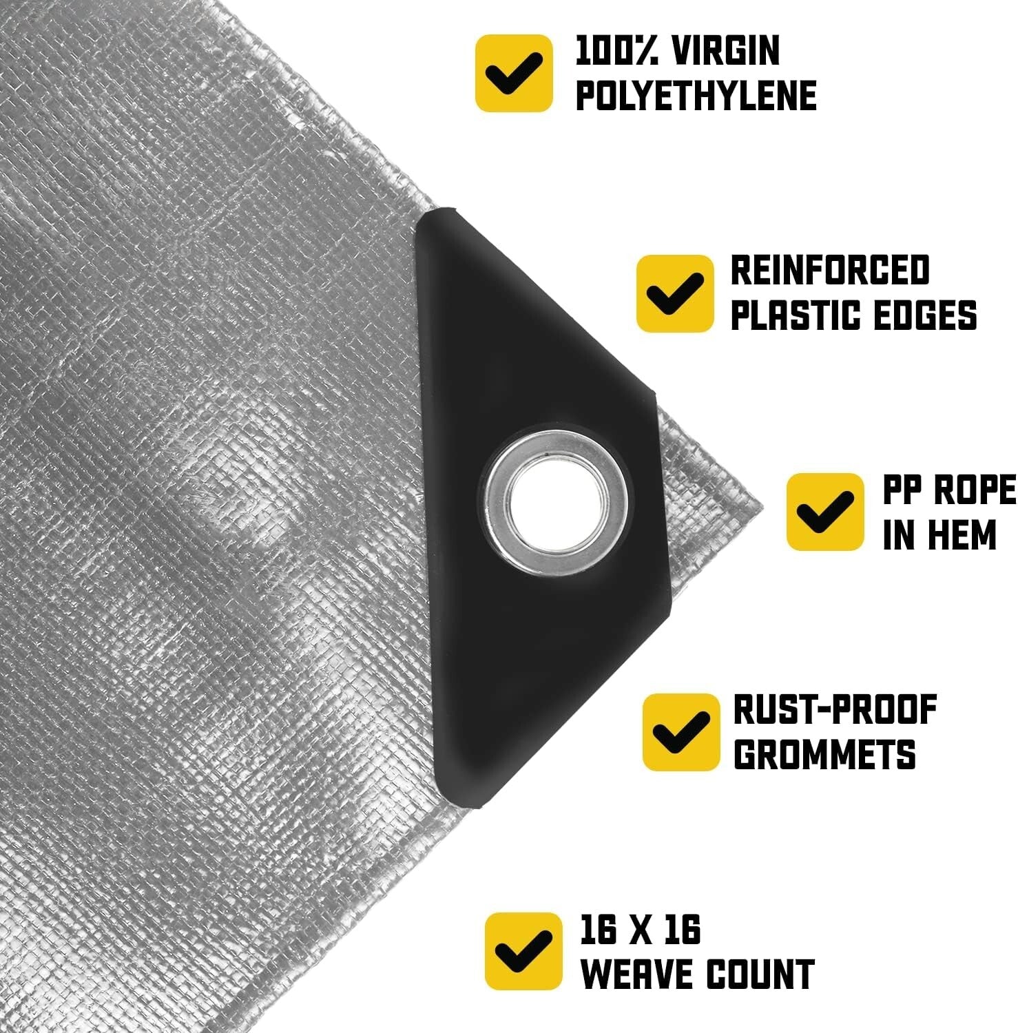 20 Mil Poly Tarp Cover - Rip and Tear Proof, Weatherproof Silver/Black 10' X 20'