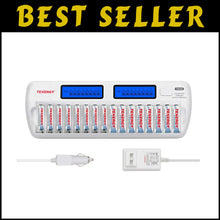 Load image into Gallery viewer, Advanced 16-Bay Charger w/LCD + 16 Rechargeable AA AAA Batteries for All Devices