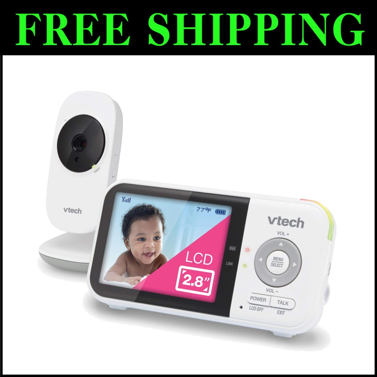 Portable Baby Monitor: 2.8” LCD, Lullabies & Temperature Sensor, No Wi-Fi Needed