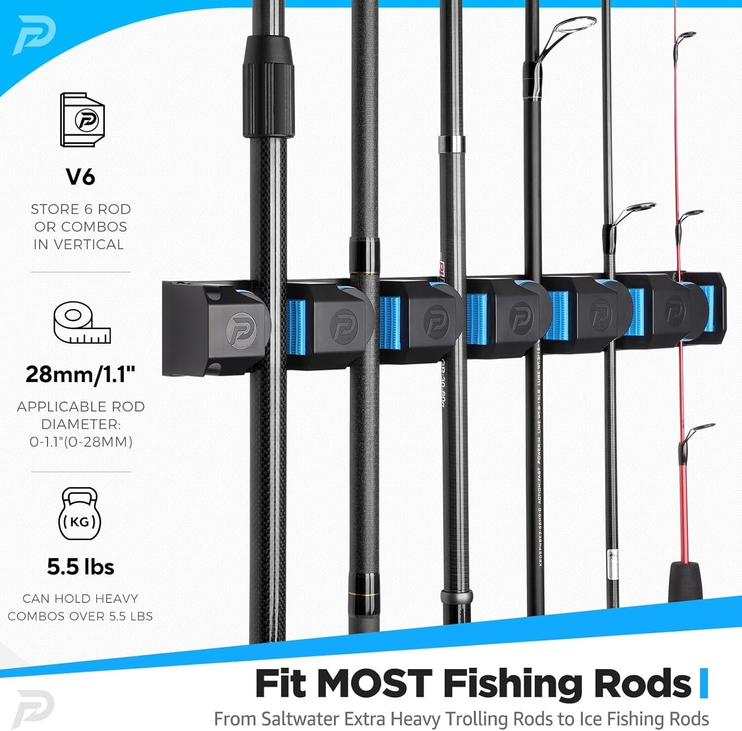 Heavy-Duty Fishing Rod Rack - V6 Holders for Garage & Stylish Organization
