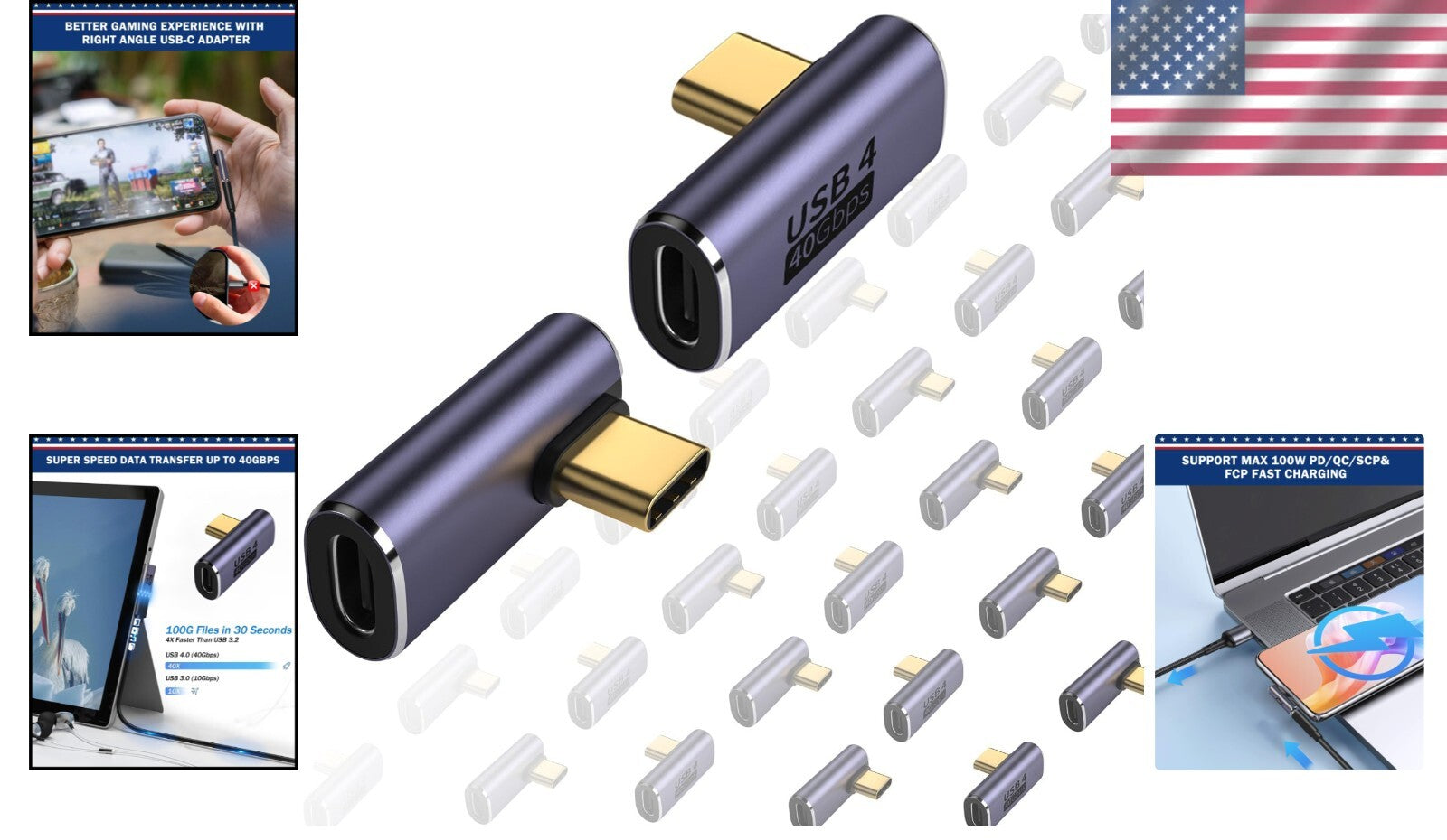 20-Pack Space Grey 90 Degree USB C Adapter - Ideal for Gamers and Professionals