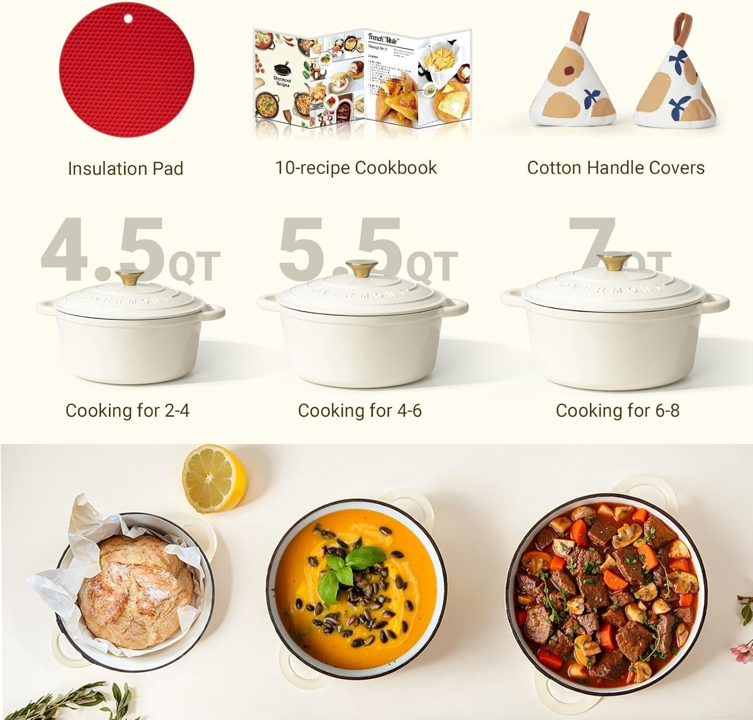 Exceptional Heat Retention 5.5QT Cast Iron Pot with Lid & Potholders Included