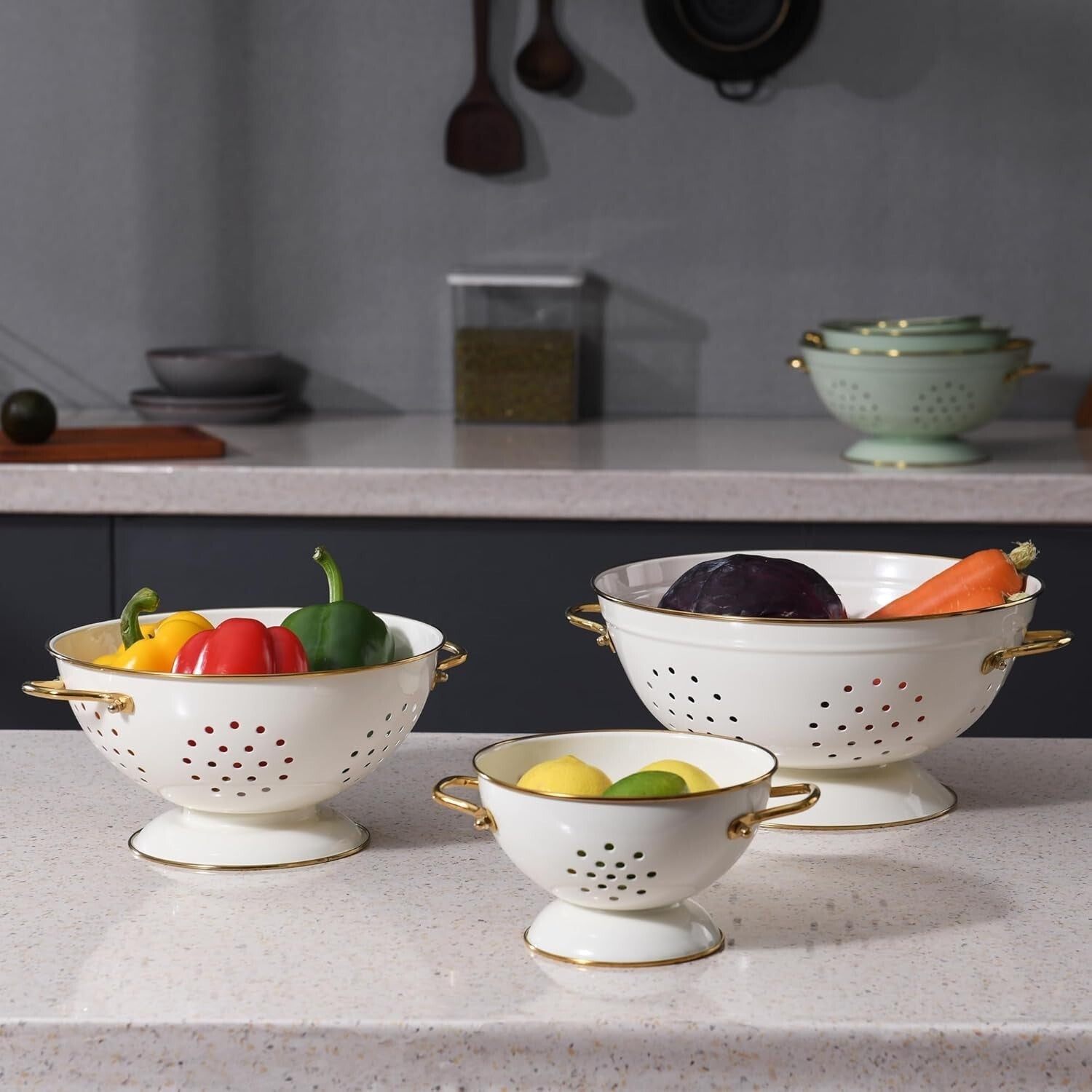 Stylish 3-Piece Colander Set in Cream - Essential Kitchen Strainers for All Use