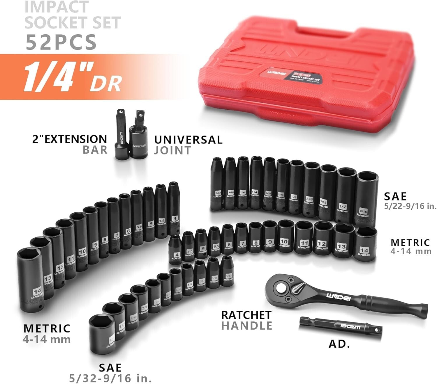 Durable 1/4” Drive Socket Set - 72-Tooth Ratchet, SAE & Metric Sockets Included