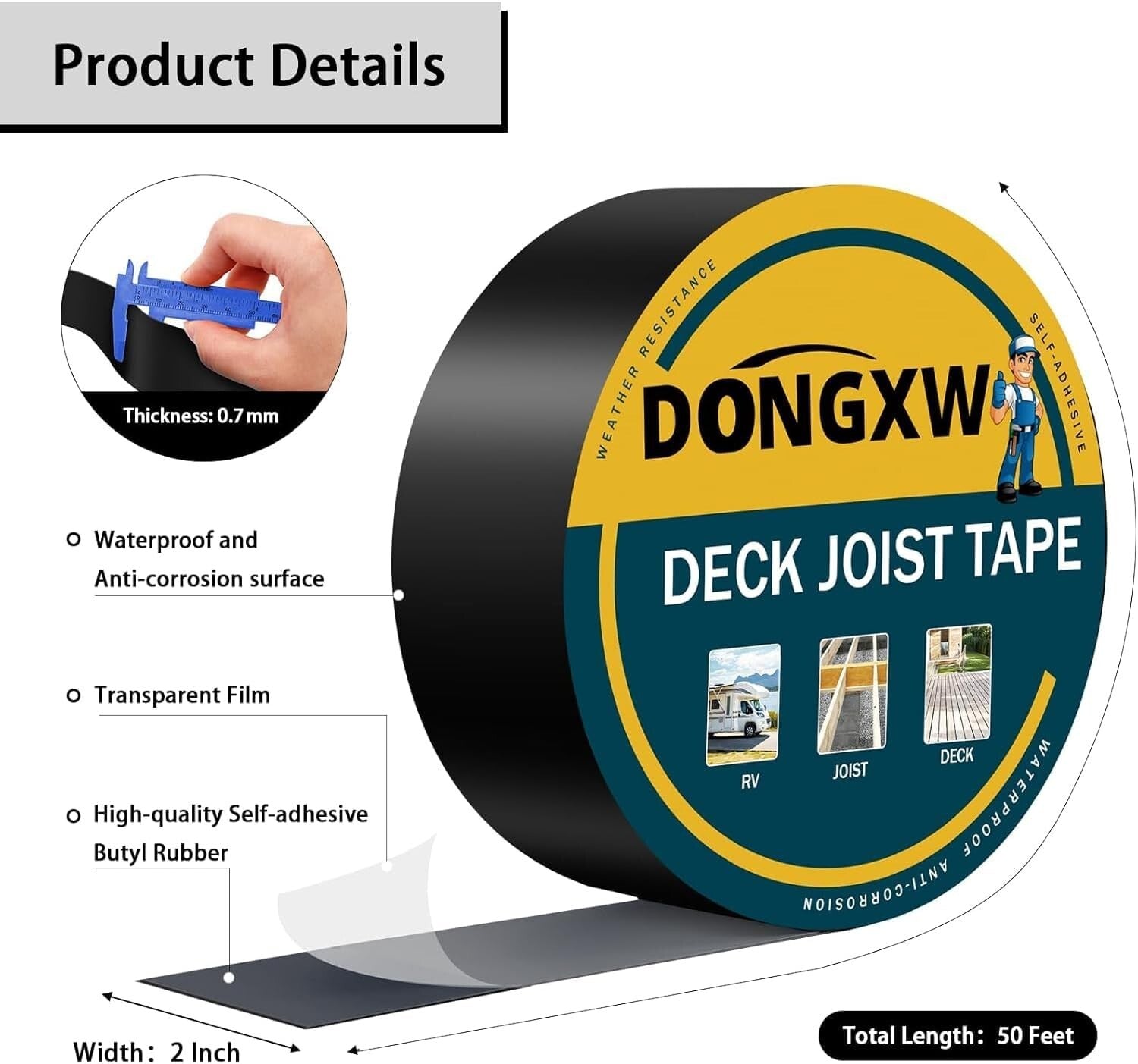 10-Pack Waterproof Butyl Deck Joist Tape 2'' x 50' - Weather Resistant Solution