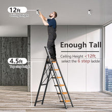 Load image into Gallery viewer, 6 Step Lightweight Aluminum Folding Ladder for 12 Ft Ceilings - Safe &amp; Stylish