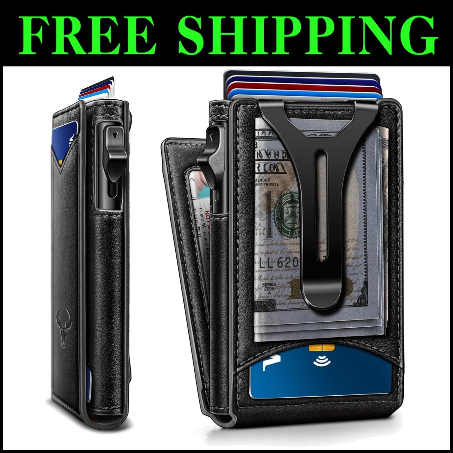 Functional Men's Wallet: Carbon Fiber Slim Wallet with Flipping Leather Case