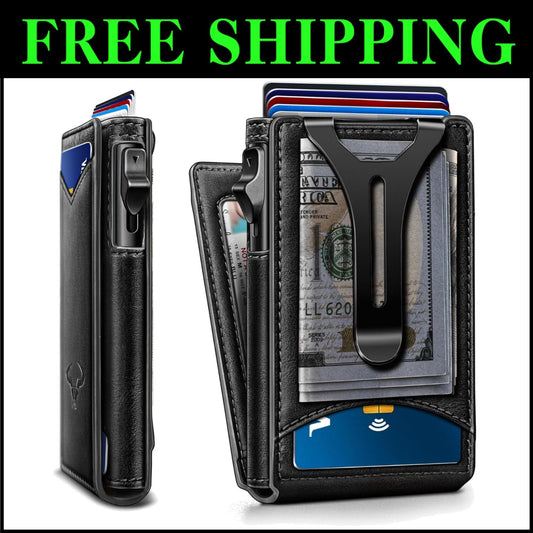 Functional Men's Wallet: Carbon Fiber Slim Wallet with Flipping Leather Case