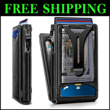 Load image into Gallery viewer, Functional Men's Wallet: Carbon Fiber Slim Wallet with Flipping Leather Case