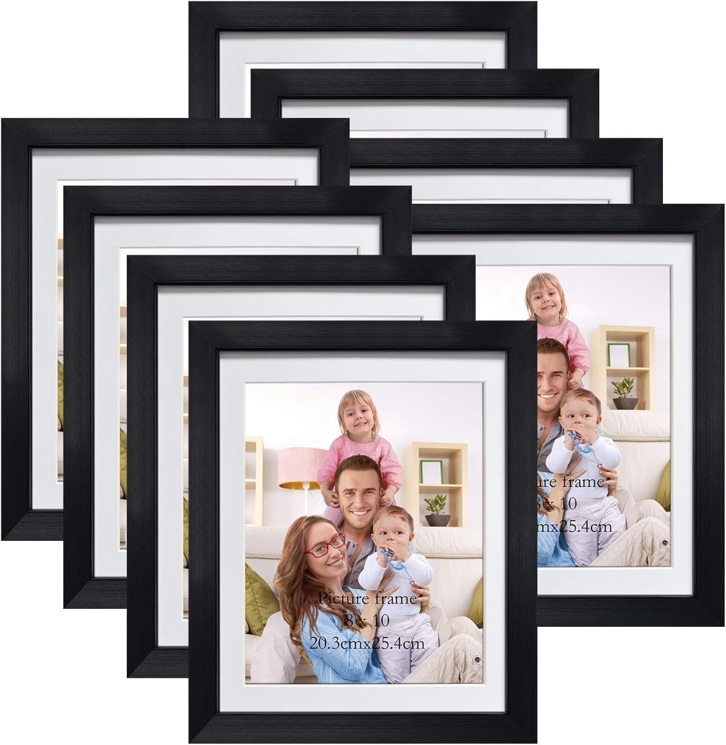 Durable Black 8x10 Picture Frames | Set of 8 with Mat for Wall/Table Display