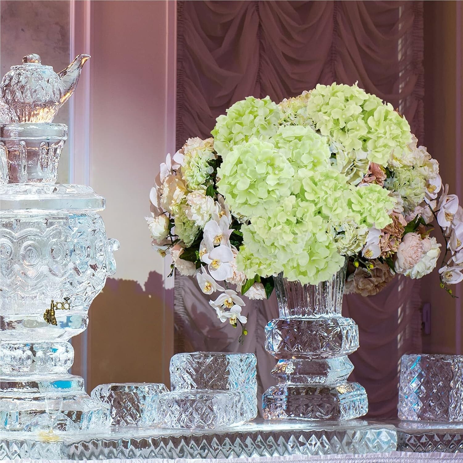 64 PCS Artificial Light Green Hydrangeas for Elegant Wedding Centerpieces