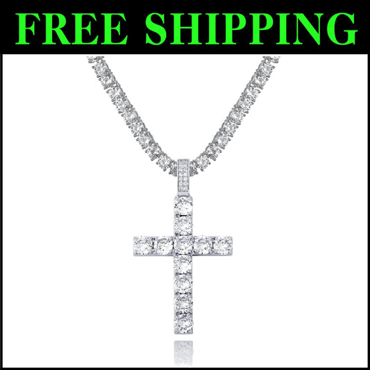 14K Silver Plated Cross Necklace with Durable Stainless Steel Chain - Gift Ready