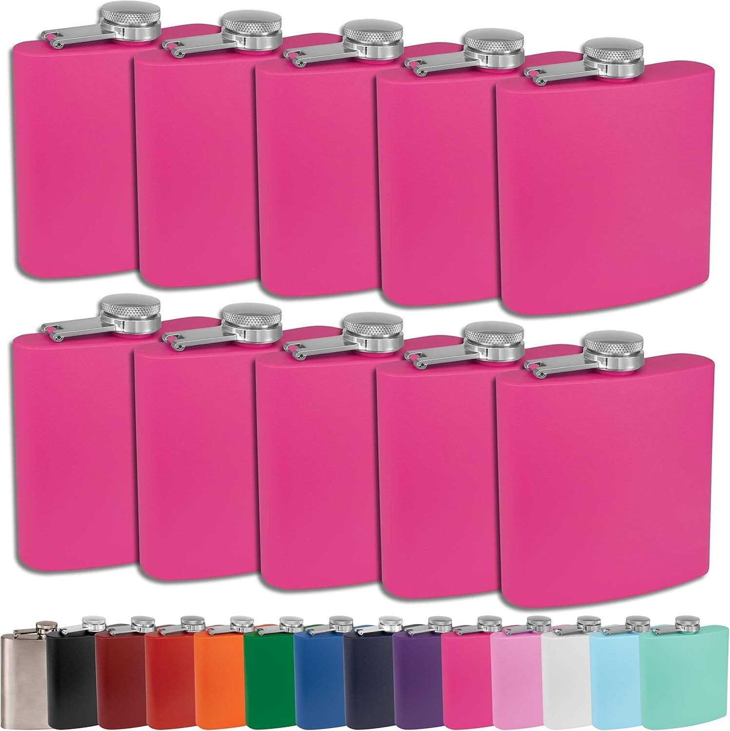 Stylish 6oz Round Pink Stainless Steel Flasks - Perfect for Wedding Parties