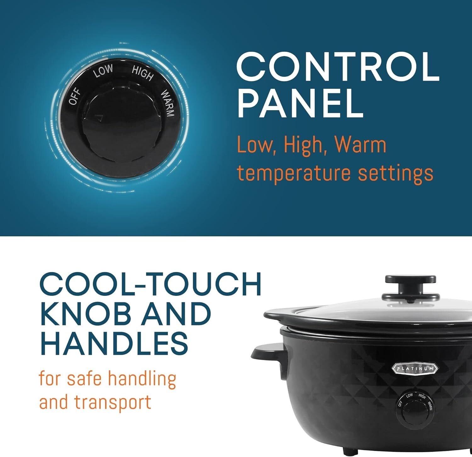Versatile Slow Cooker with Cool-Touch Handles - 6 Quart Diamond Pattern Design