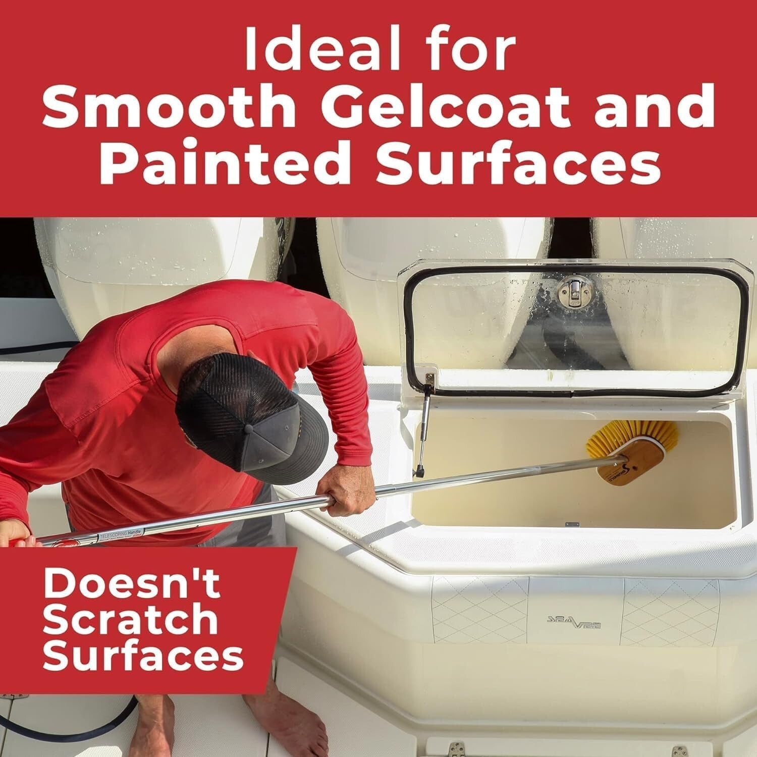 Attachable 6" Soft Bristle Deck Brush - Ideal for Fiberglass & Painted Surfaces