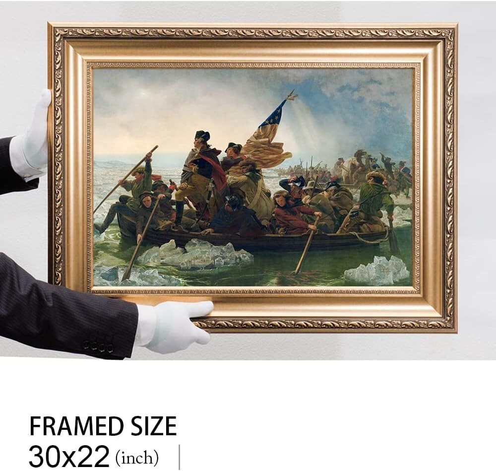 Framed Emanuel Leutze 'Washington Crossing the Delaware' Giclee Art – 30x22