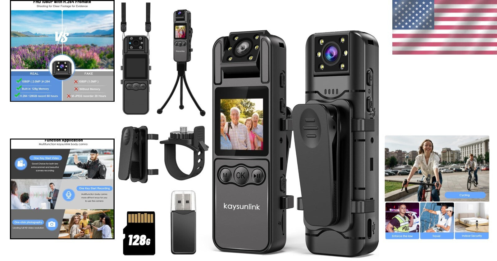 Compact Portable Body Worn Camera 128GB with Audio & Night Vision Functionality