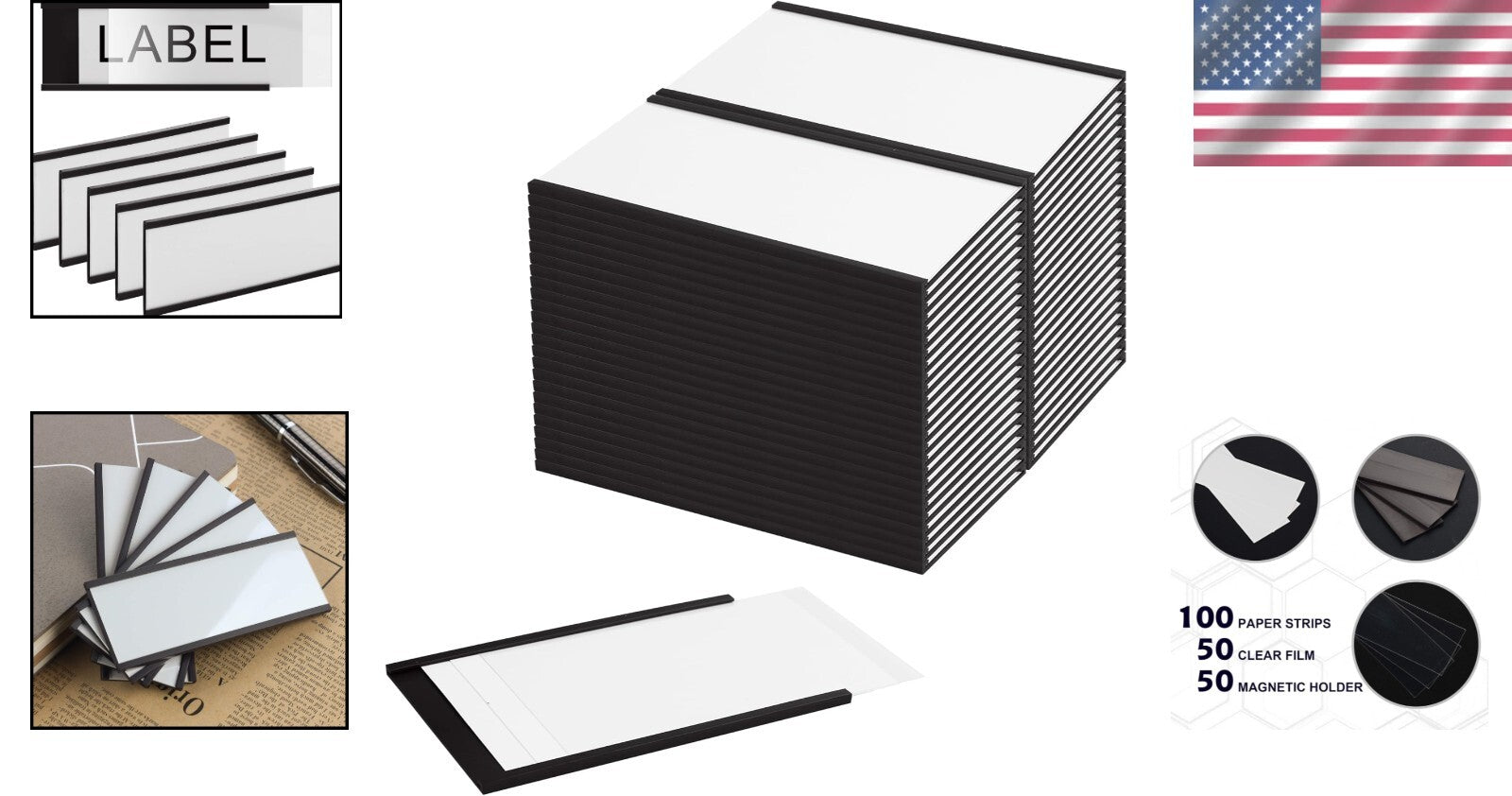 C Channel Magnetic Label Holders - 50 Packs, 5" x 3" Weatherproof for Easy Use