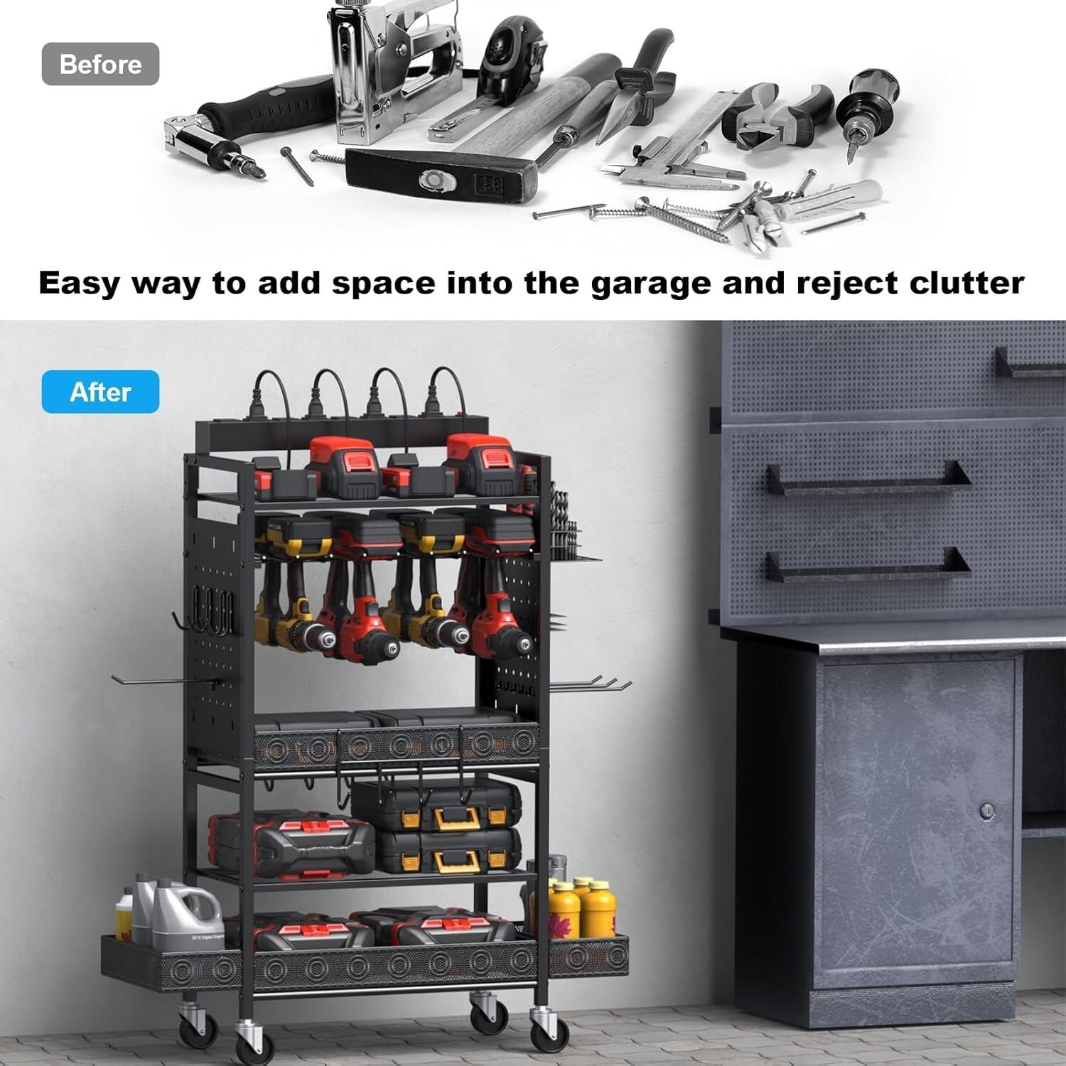 Compact Garage Tool Cart with Storage Shelves & 4-Wheel Mobility for Easy Access