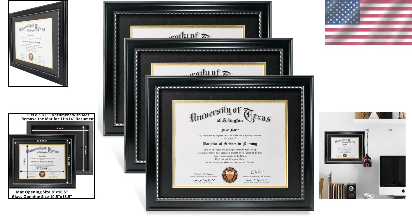 Versatile 3-Pack of Black Frames with Silver Beaded Design for All Occasions