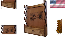 Load image into Gallery viewer, Deer Print Gun Rack - Wall Mounted Wooden Holder for Four Firearms &amp; Accessories